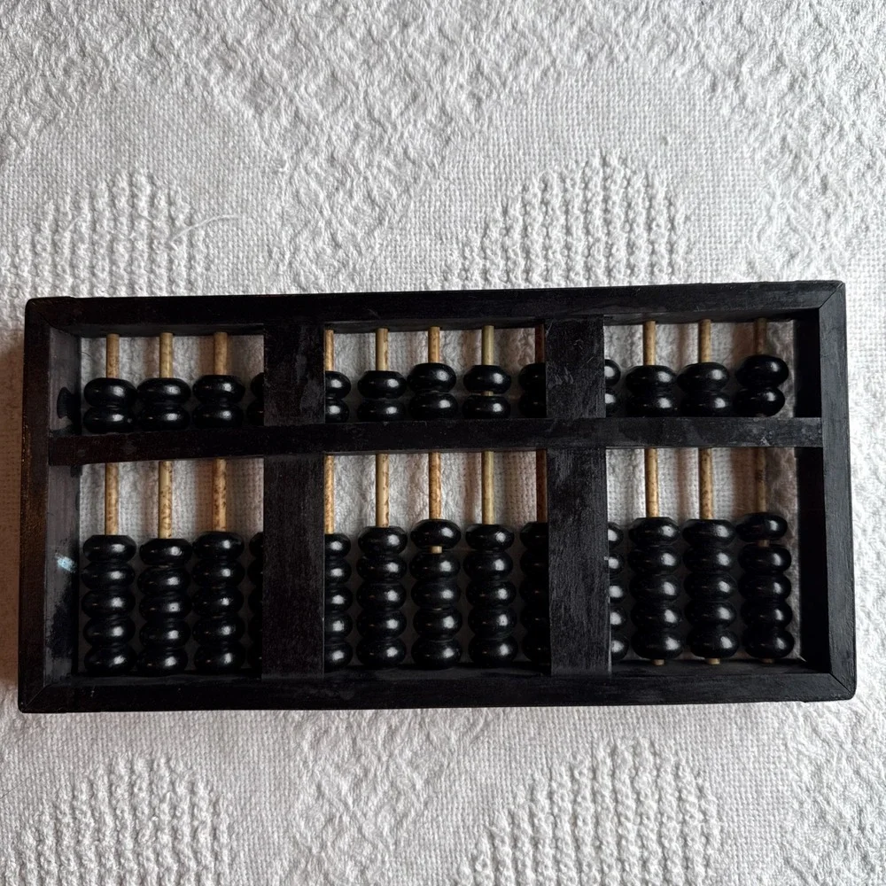 Vintage Wooden Abacus Counting Frame Black Beads Asian Math Learning Tool